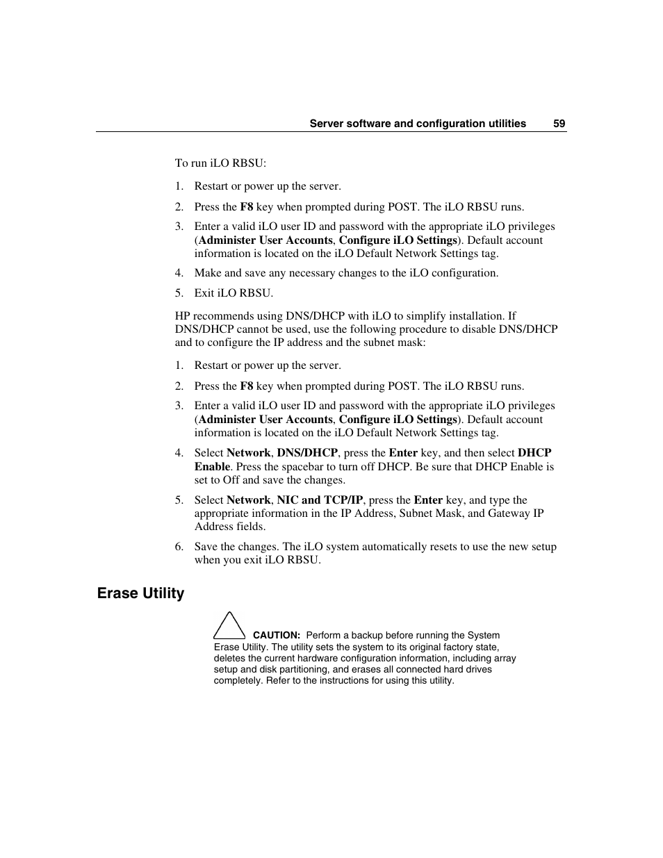 Erase utility | HP ProLiant DL320 G3 Server User Manual | Page 59 / 119
