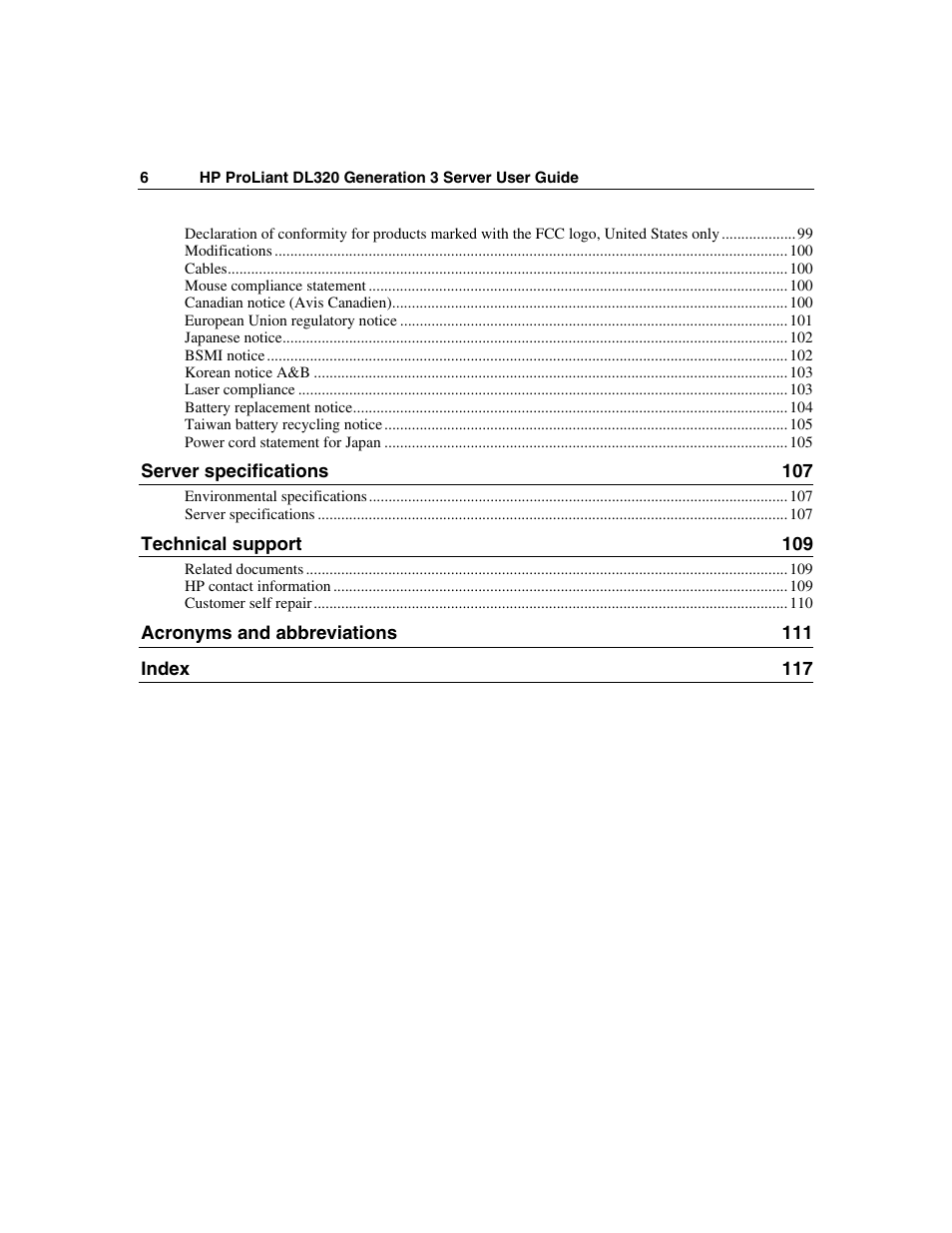 HP ProLiant DL320 G3 Server User Manual | Page 6 / 119