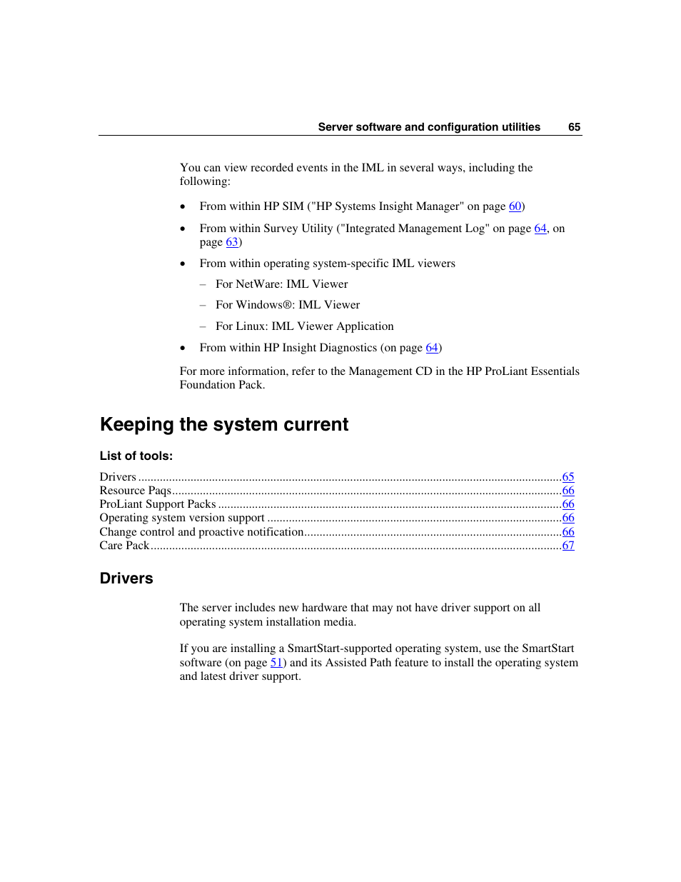 Keeping the system current, Drivers | HP ProLiant DL320 G3 Server User Manual | Page 65 / 119