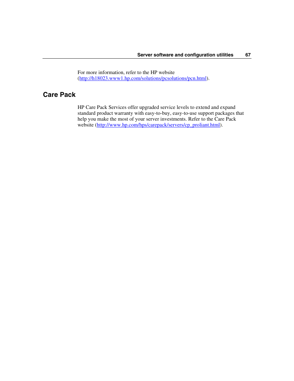 Care pack | HP ProLiant DL320 G3 Server User Manual | Page 67 / 119