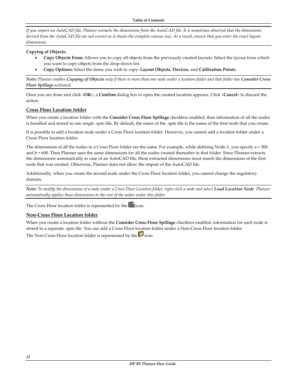 Cross floor location folder, Non-cross floor location folder, Managing layers | Copying of, Objects | HP Radio Frequency Planner Software Series User Manual | Page 20 / 120