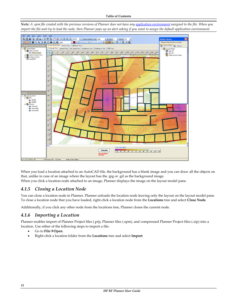 Closing a location node, Importing a location, 5 closing a location node | 6 importing a location | HP Radio Frequency Planner Software Series User Manual | Page 22 / 120