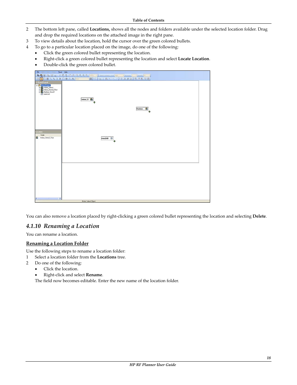 Renaming a location folder, Renaming a location, 10 renaming a location | HP Radio Frequency Planner Software Series User Manual | Page 25 / 120