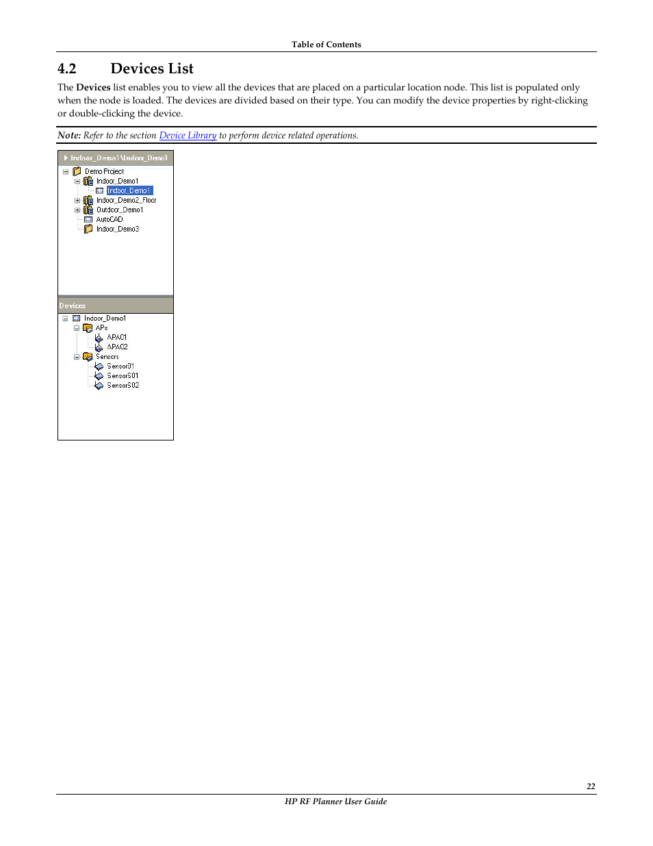 2 devices list, Evices | HP Radio Frequency Planner Software Series User Manual | Page 29 / 120