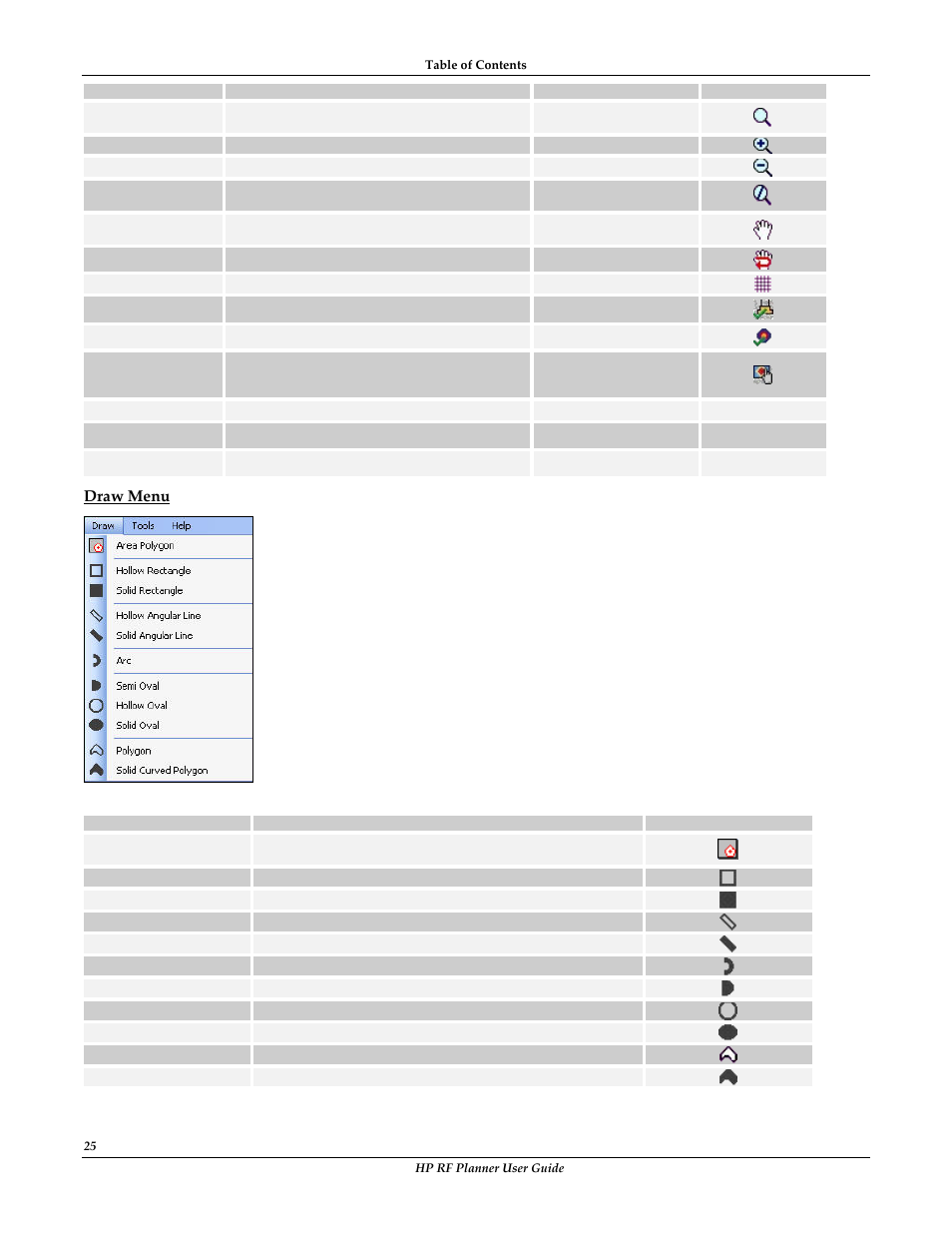 Draw menu | HP Radio Frequency Planner Software Series User Manual | Page 32 / 120