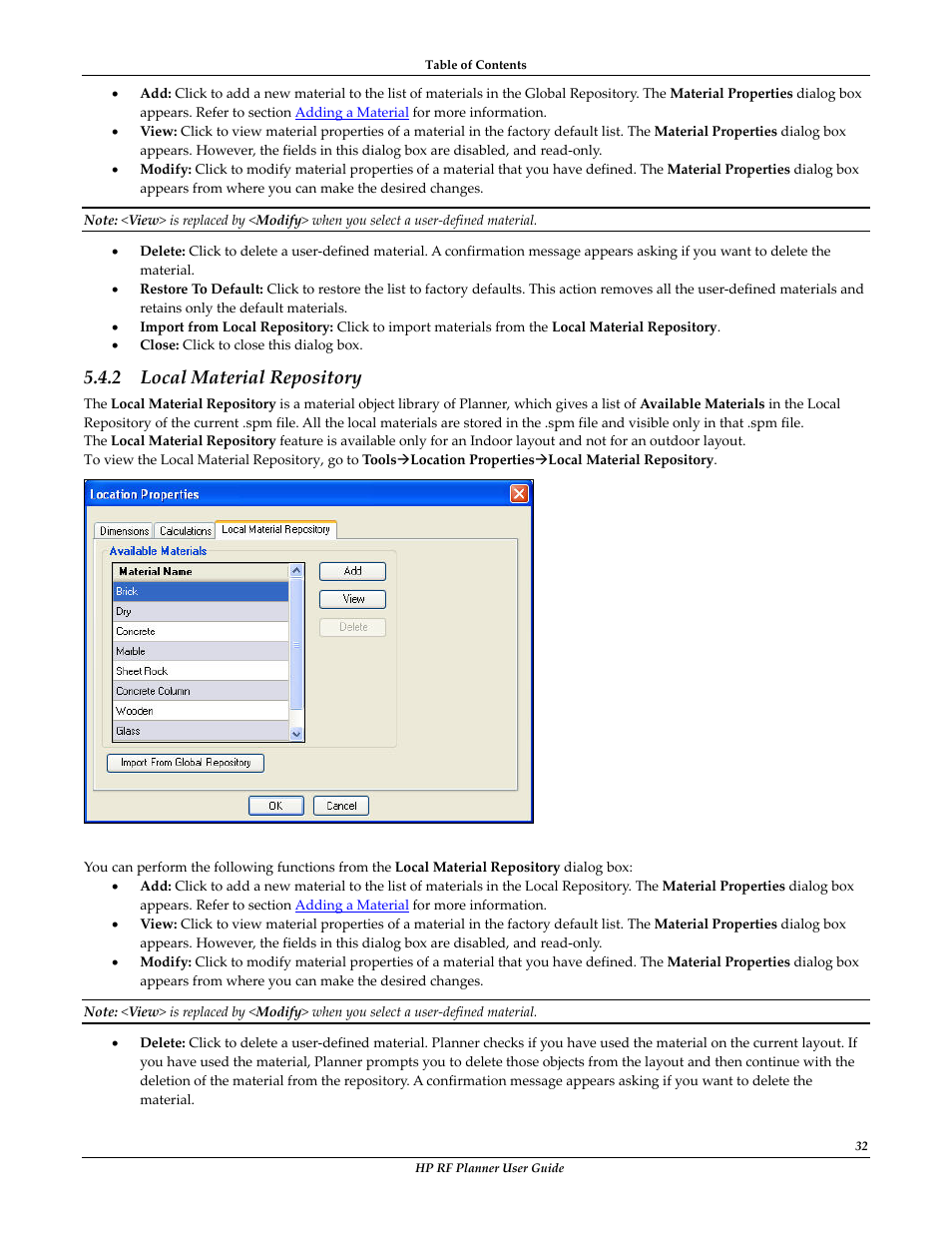 Local material repository, 2 local material repository | HP Radio Frequency Planner Software Series User Manual | Page 39 / 120