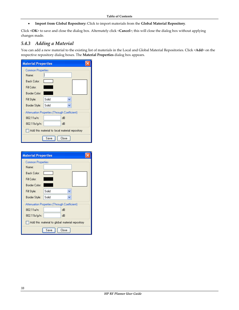 Adding a material, 3 adding a material | HP Radio Frequency Planner Software Series User Manual | Page 40 / 120