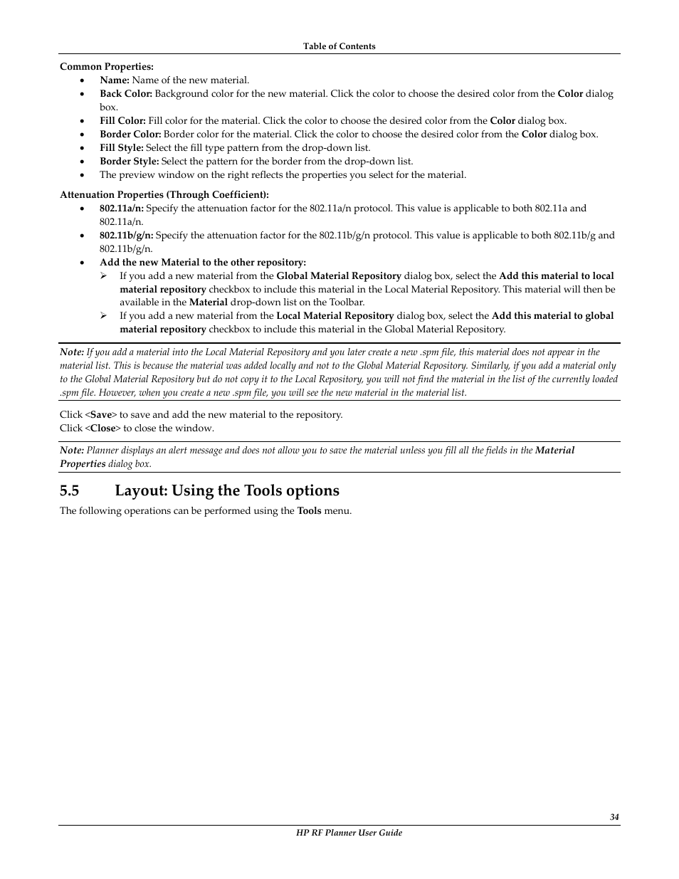 5 layout: using the tools options, Ayout, Sing the | Ools options | HP Radio Frequency Planner Software Series User Manual | Page 41 / 120