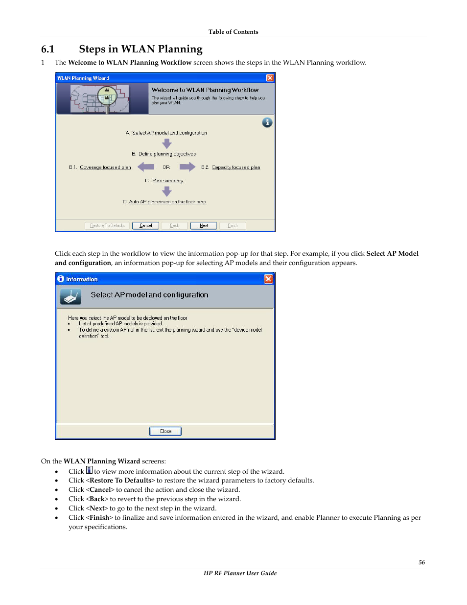 1 steps in wlan planning, Teps in, Wlan | Lanning | HP Radio Frequency Planner Software Series User Manual | Page 63 / 120