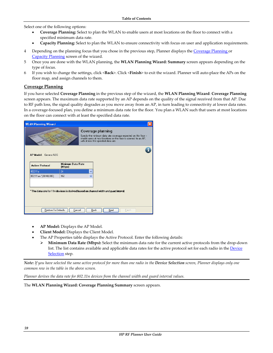 Coverage planning | HP Radio Frequency Planner Software Series User Manual | Page 66 / 120