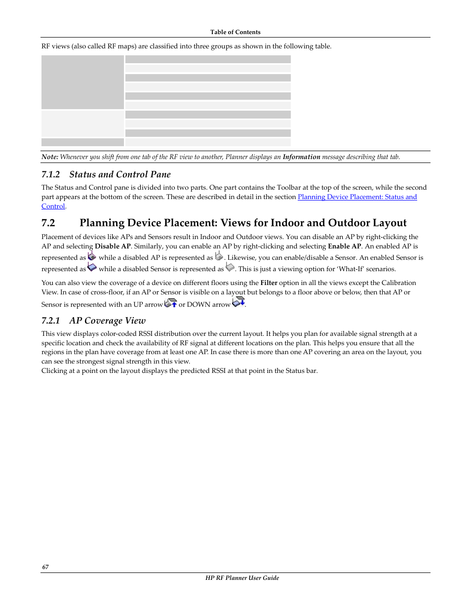 Status and control pane, Lanning, Evice | Lacement, Iews for, Ndoor and, Utdoor, Ayout, Ap coverage view, 2 status and control pane | HP Radio Frequency Planner Software Series User Manual | Page 74 / 120