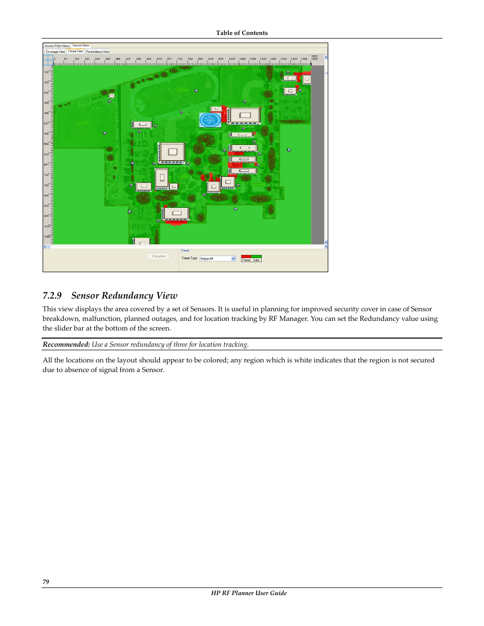 Sensor redundancy view, 9 sensor redundancy view | HP Radio Frequency Planner Software Series User Manual | Page 86 / 120