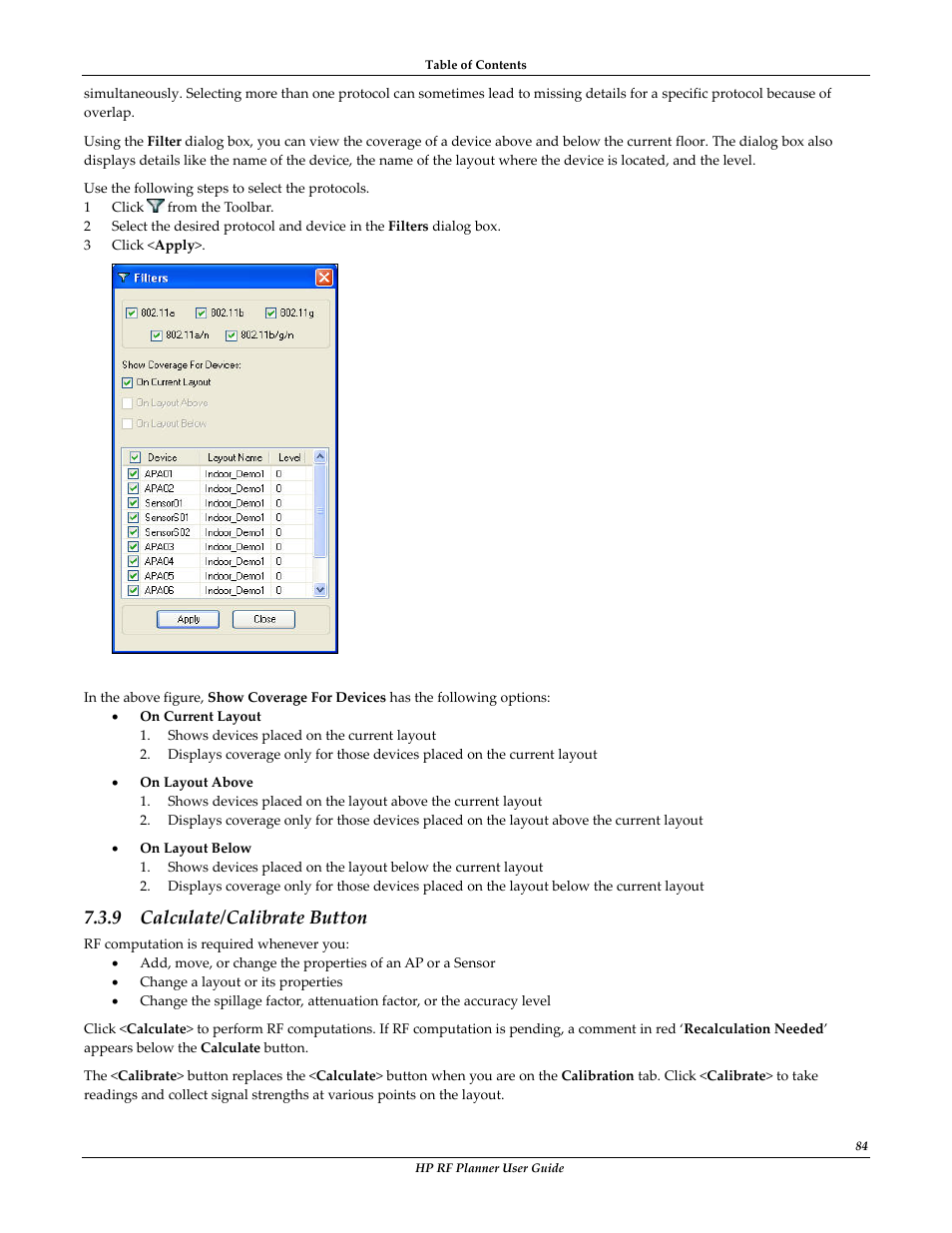 Calculate/calibrate button, 9 calculate/calibrate button | HP Radio Frequency Planner Software Series User Manual | Page 91 / 120