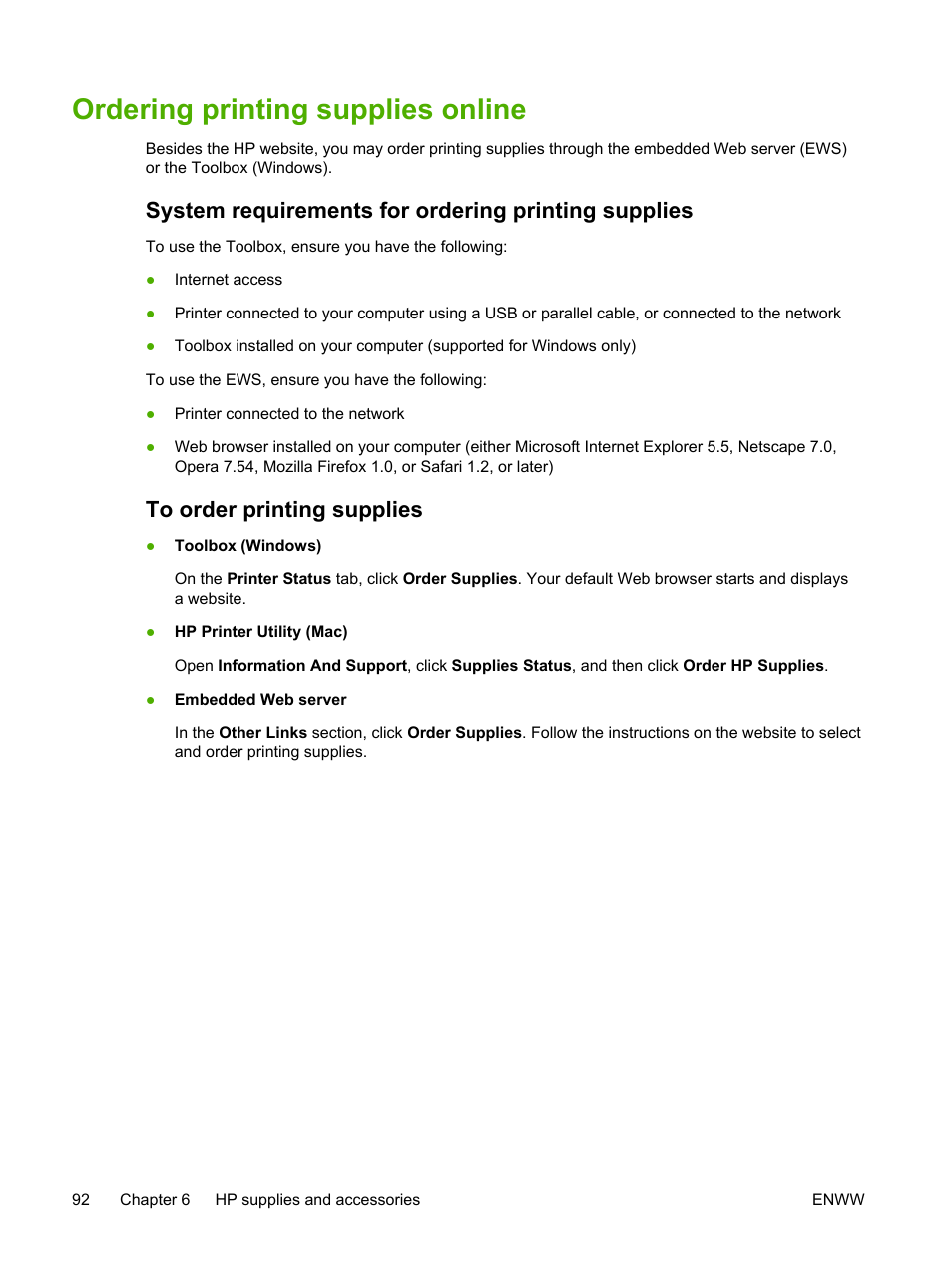 Ordering printing supplies online, System requirements for ordering printing supplies, To order printing supplies | HP Officejet Pro K850dn Printer User Manual | Page 100 / 150