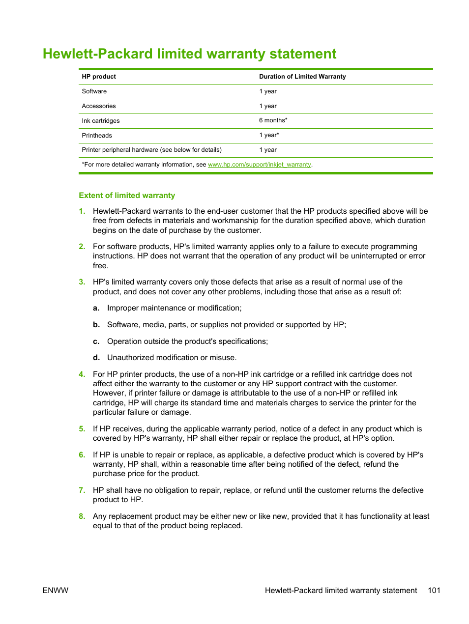 Hewlett-packard limited warranty statement | HP Officejet Pro K850dn Printer User Manual | Page 109 / 150