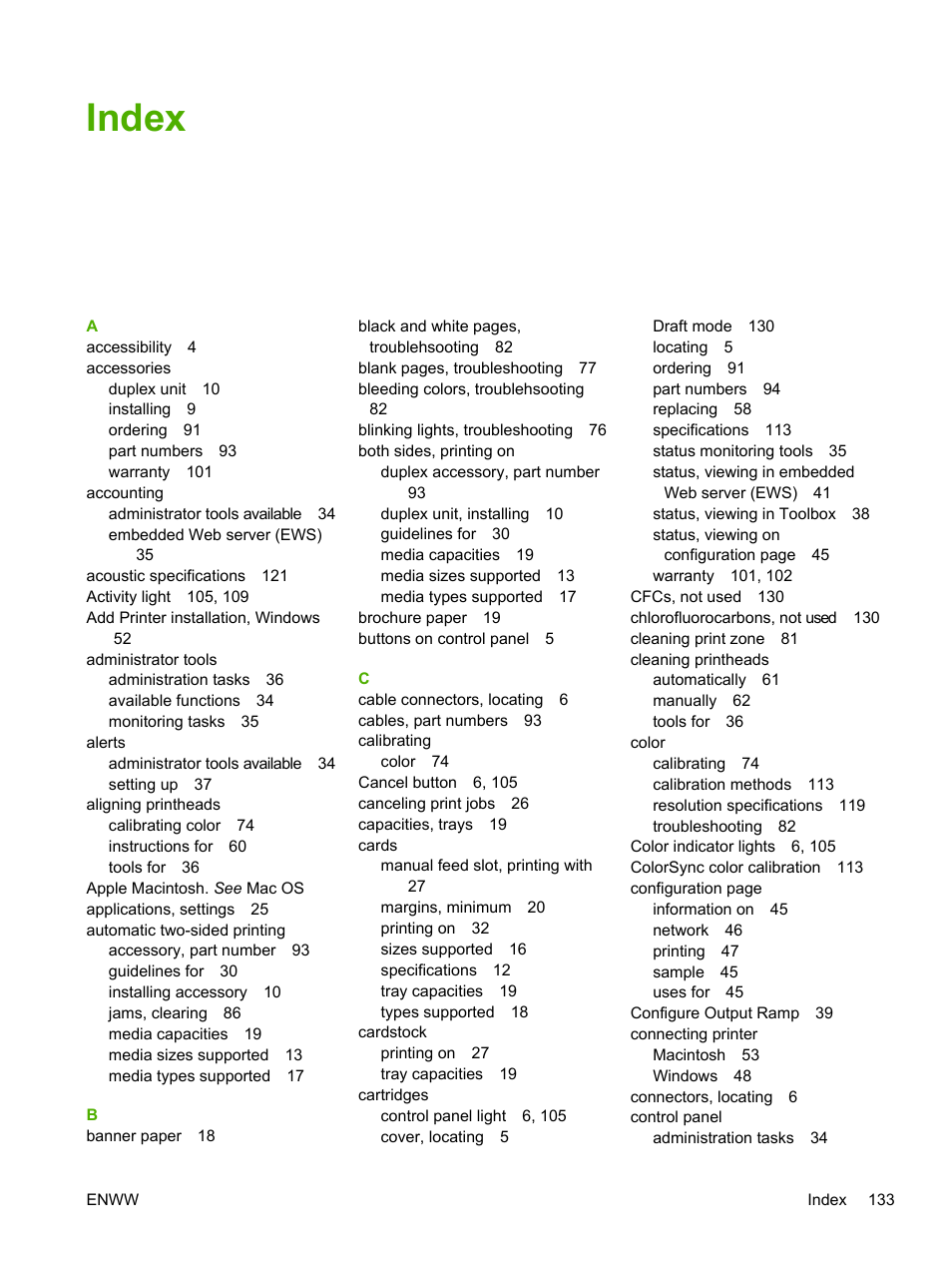 Index | HP Officejet Pro K850dn Printer User Manual | Page 141 / 150