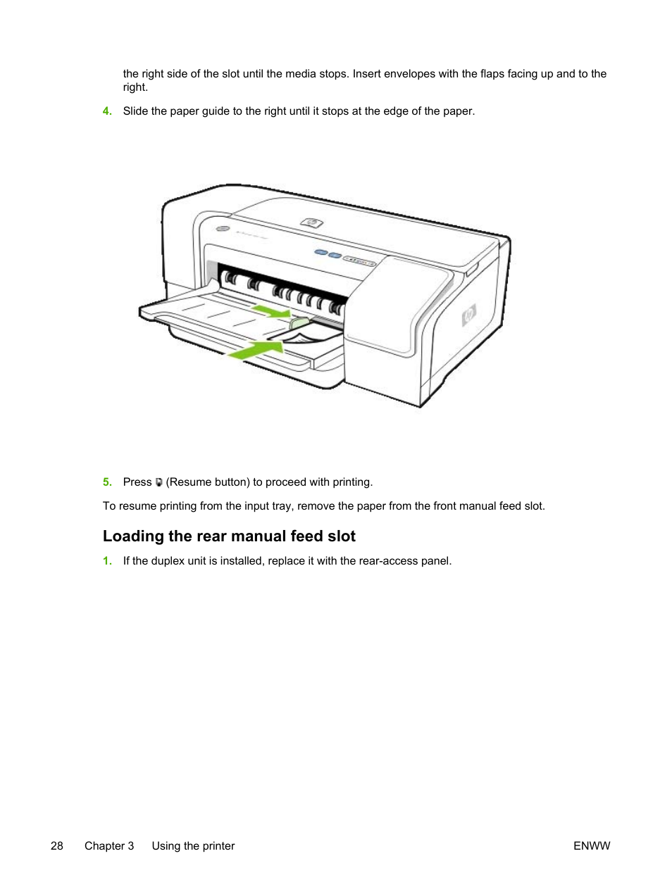 Loading the rear manual feed slot | HP Officejet Pro K850dn Printer User Manual | Page 36 / 150