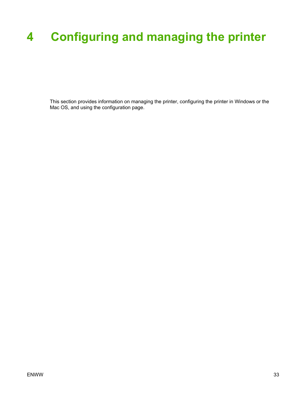 Configuring and managing the printer, 4 configuring and managing the printer, 4configuring and managing the printer | HP Officejet Pro K850dn Printer User Manual | Page 41 / 150