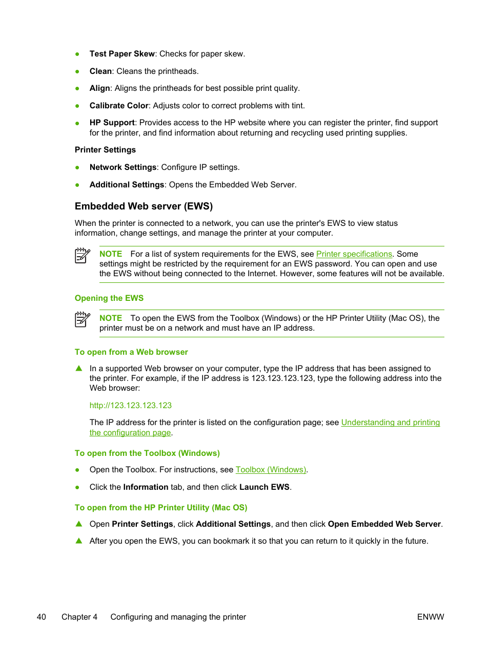Embedded web server (ews), Network. see, Embedded web server | Ews) | HP Officejet Pro K850dn Printer User Manual | Page 48 / 150