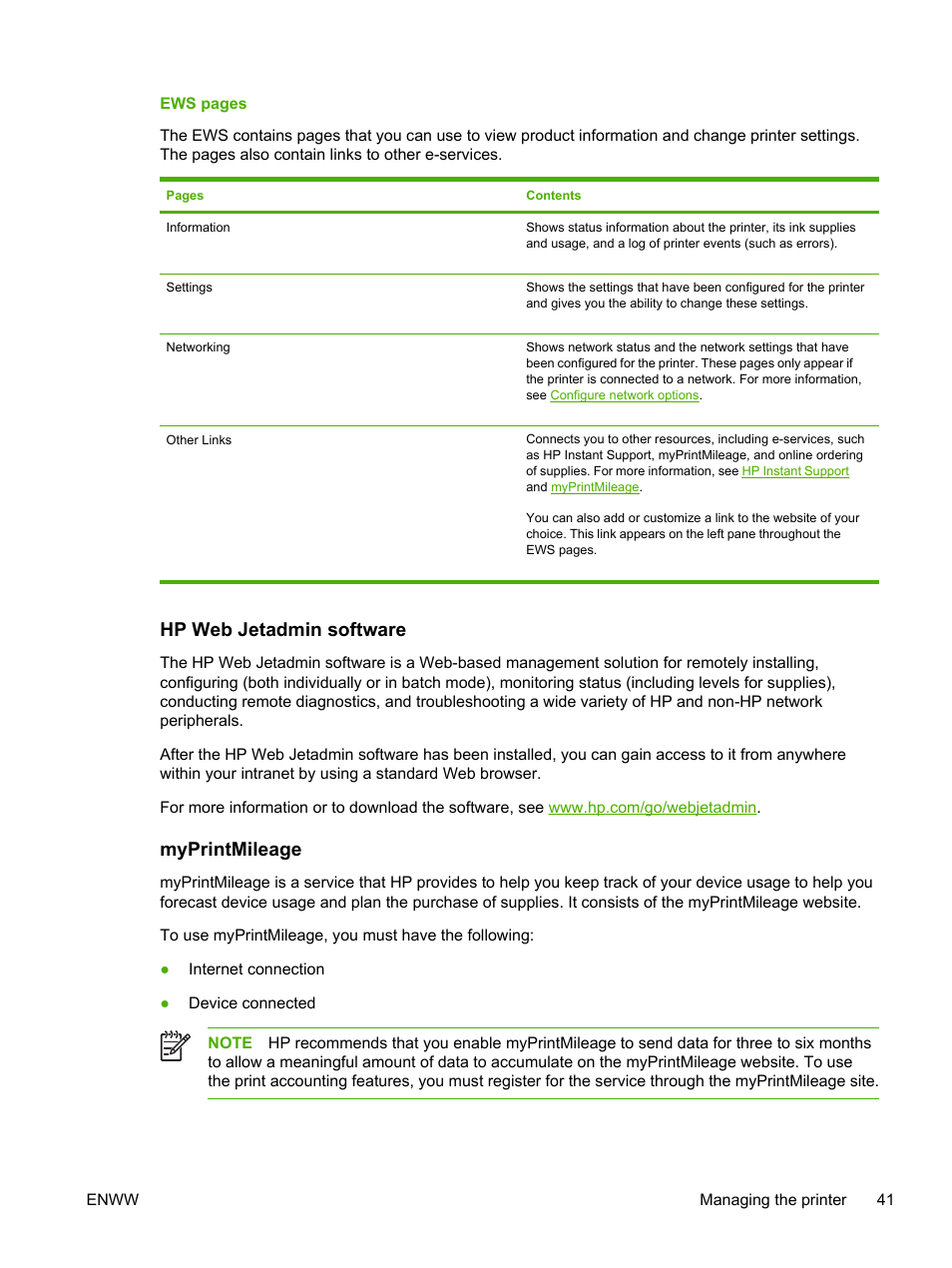 Hp web jetadmin software, Myprintmileage, Hp web jetadmin software myprintmileage | Myprintmile age, Notifications. see | HP Officejet Pro K850dn Printer User Manual | Page 49 / 150