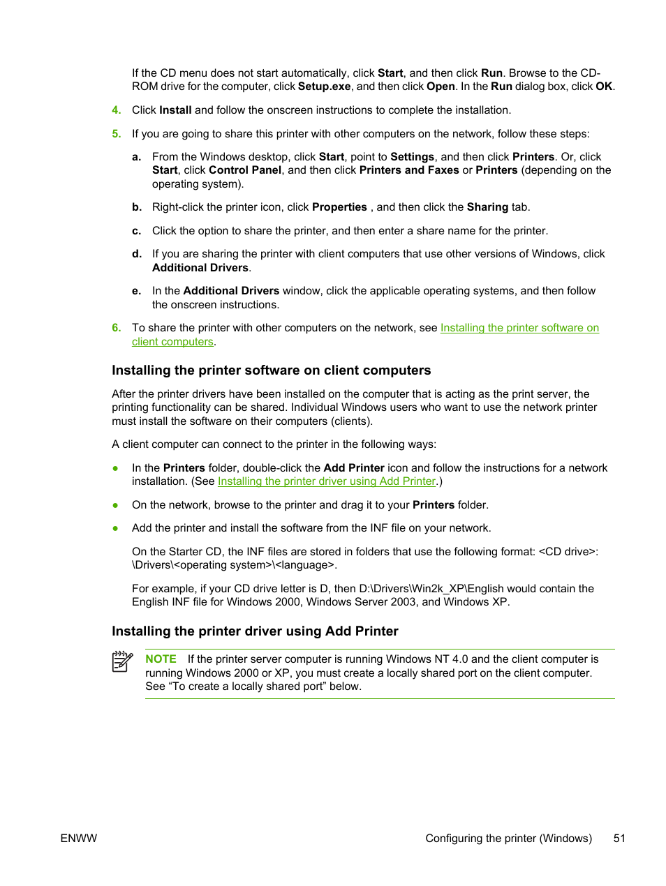 The client computers, Installing the printer software on client, Computers | Installing the printer driver using add printer | HP Officejet Pro K850dn Printer User Manual | Page 59 / 150