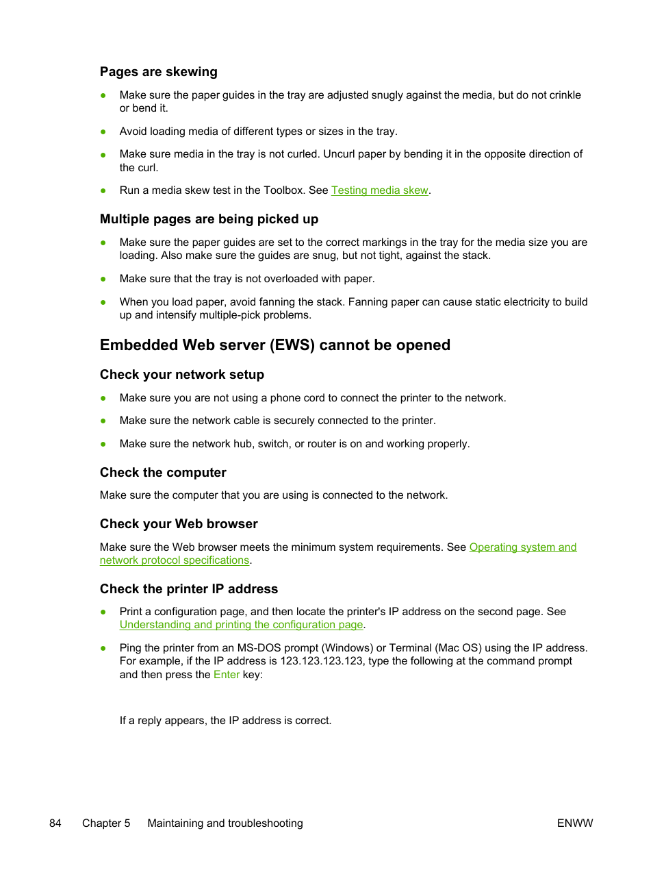 Embedded web server (ews) cannot be opened | HP Officejet Pro K850dn Printer User Manual | Page 92 / 150