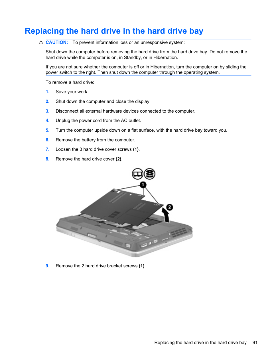 Replacing the hard drive in the hard drive bay | HP EliteBook 2740p Tablet-PC User Manual | Page 103 / 179