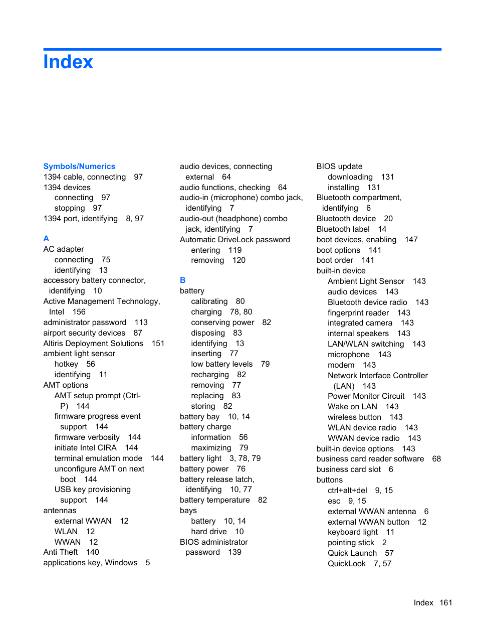 Index | HP EliteBook 2740p Tablet-PC User Manual | Page 173 / 179