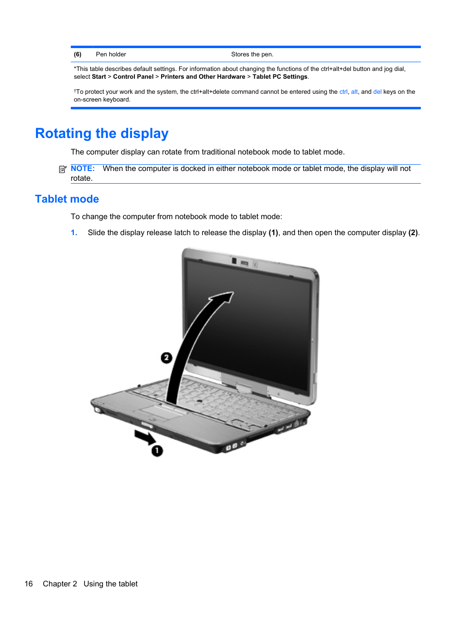 Rotating the display, Tablet mode | HP EliteBook 2740p Tablet-PC User Manual | Page 28 / 179