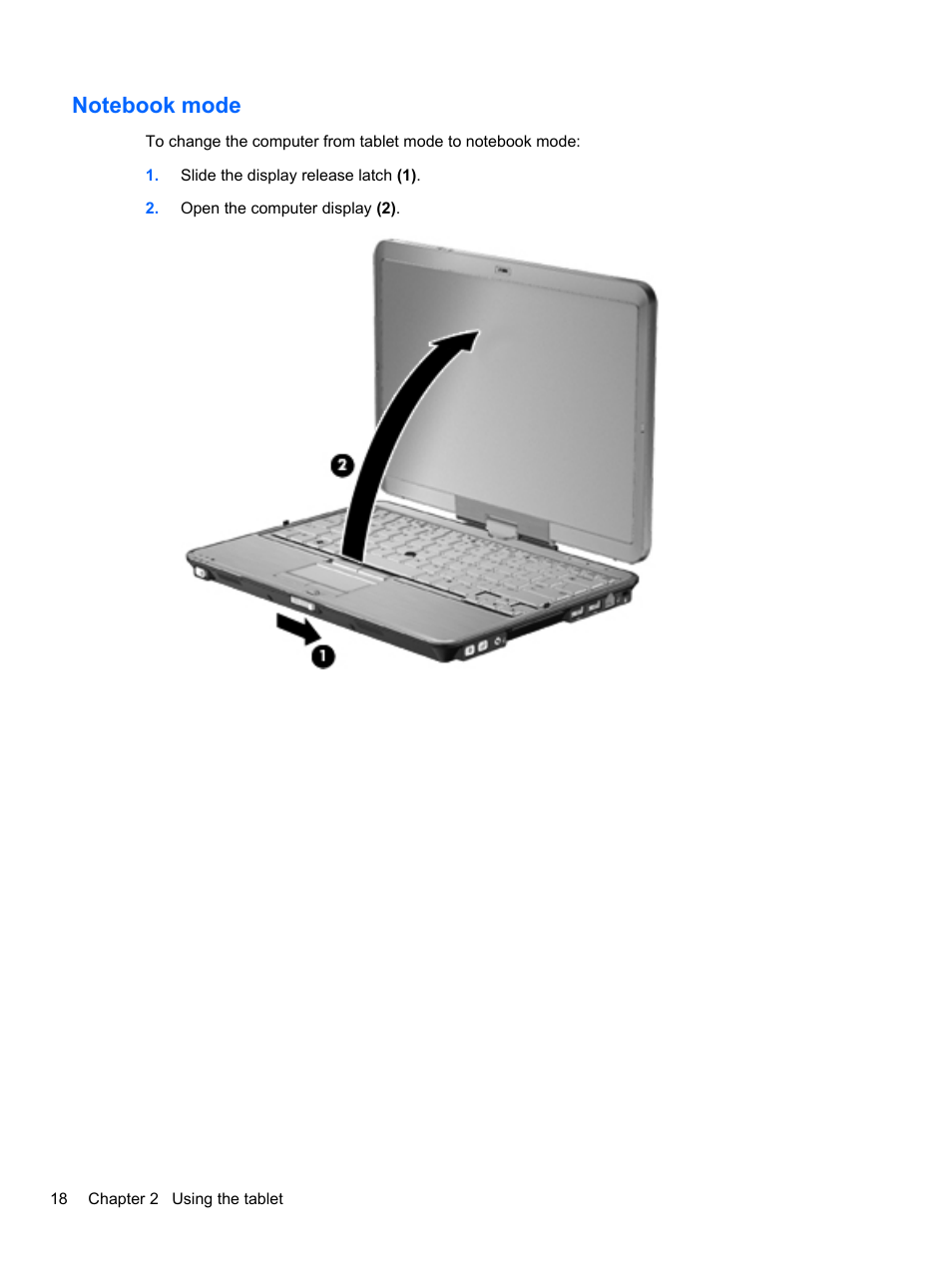 Notebook mode | HP EliteBook 2740p Tablet-PC User Manual | Page 30 / 179