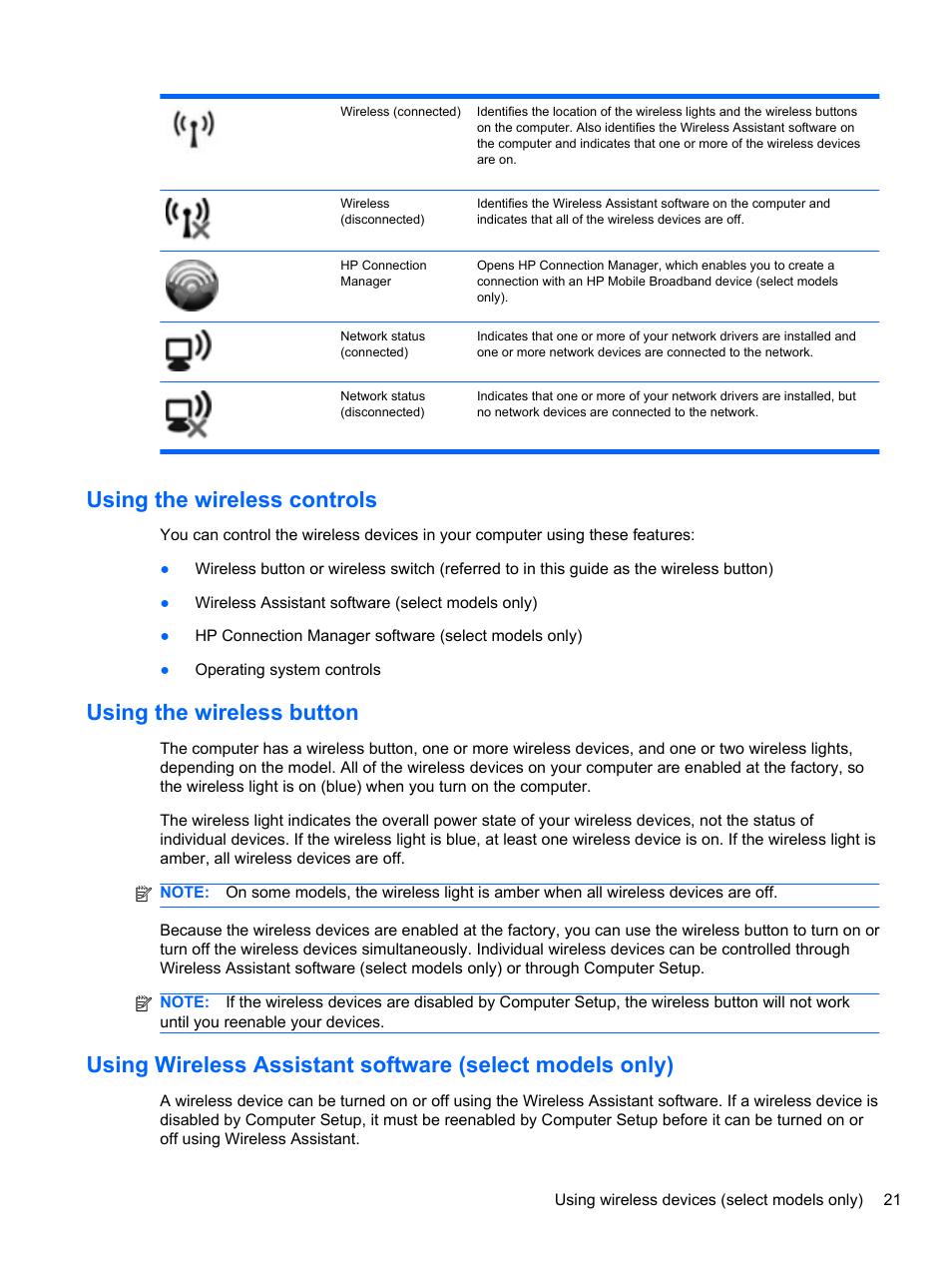 Using the wireless controls, Using the wireless button | HP EliteBook 2740p Tablet-PC User Manual | Page 33 / 179