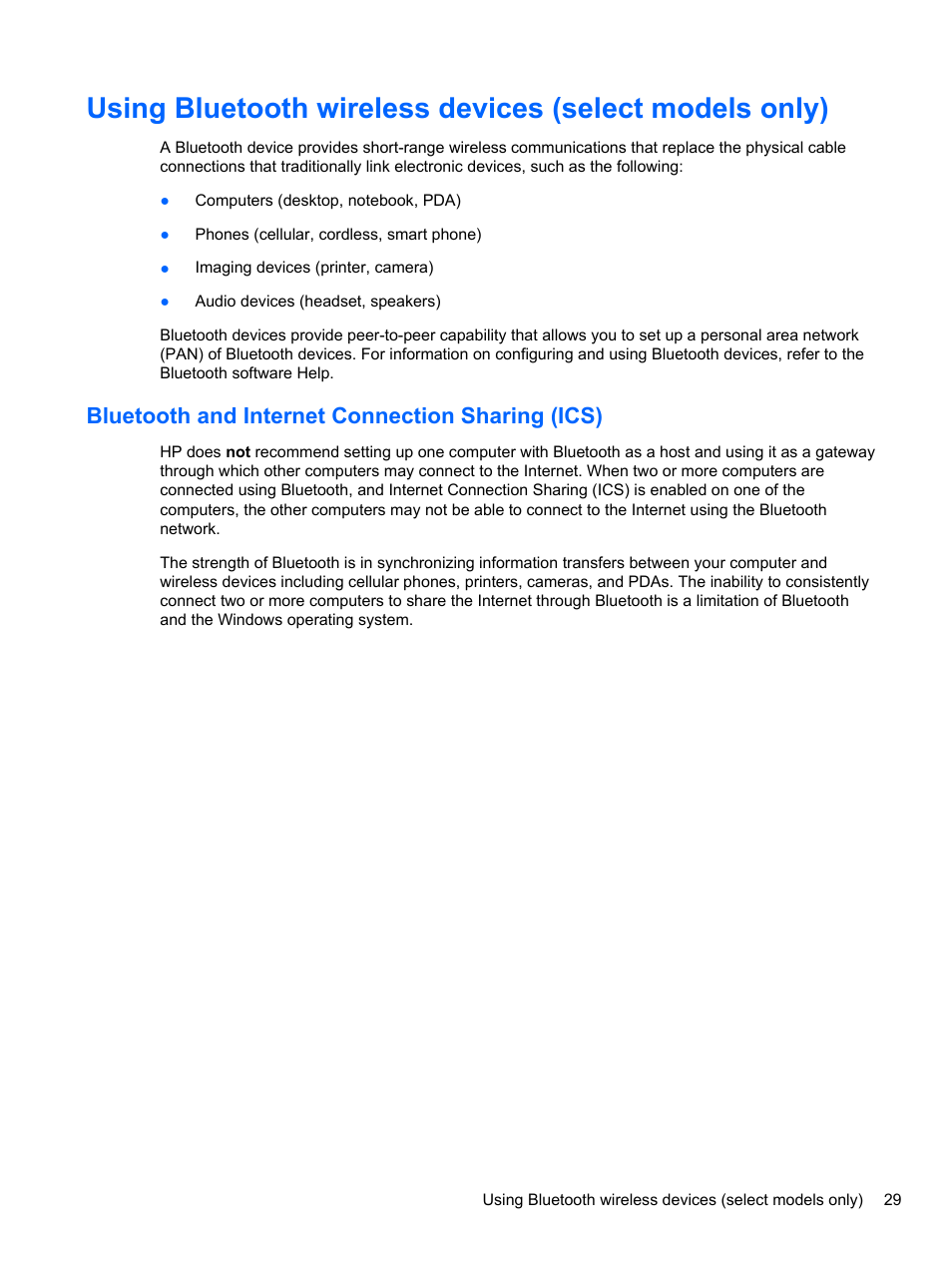 Bluetooth and internet connection sharing (ics) | HP EliteBook 2740p Tablet-PC User Manual | Page 41 / 179