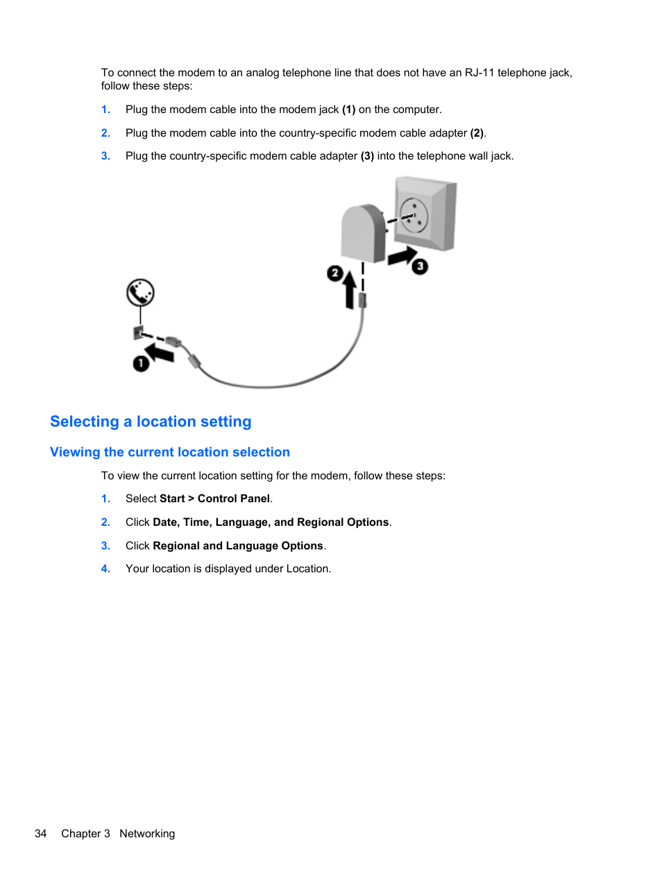 Selecting a location setting, Viewing the current location selection | HP EliteBook 2740p Tablet-PC User Manual | Page 46 / 179