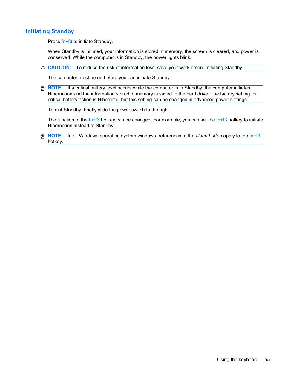 Initiating standby | HP EliteBook 2740p Tablet-PC User Manual | Page 67 / 179