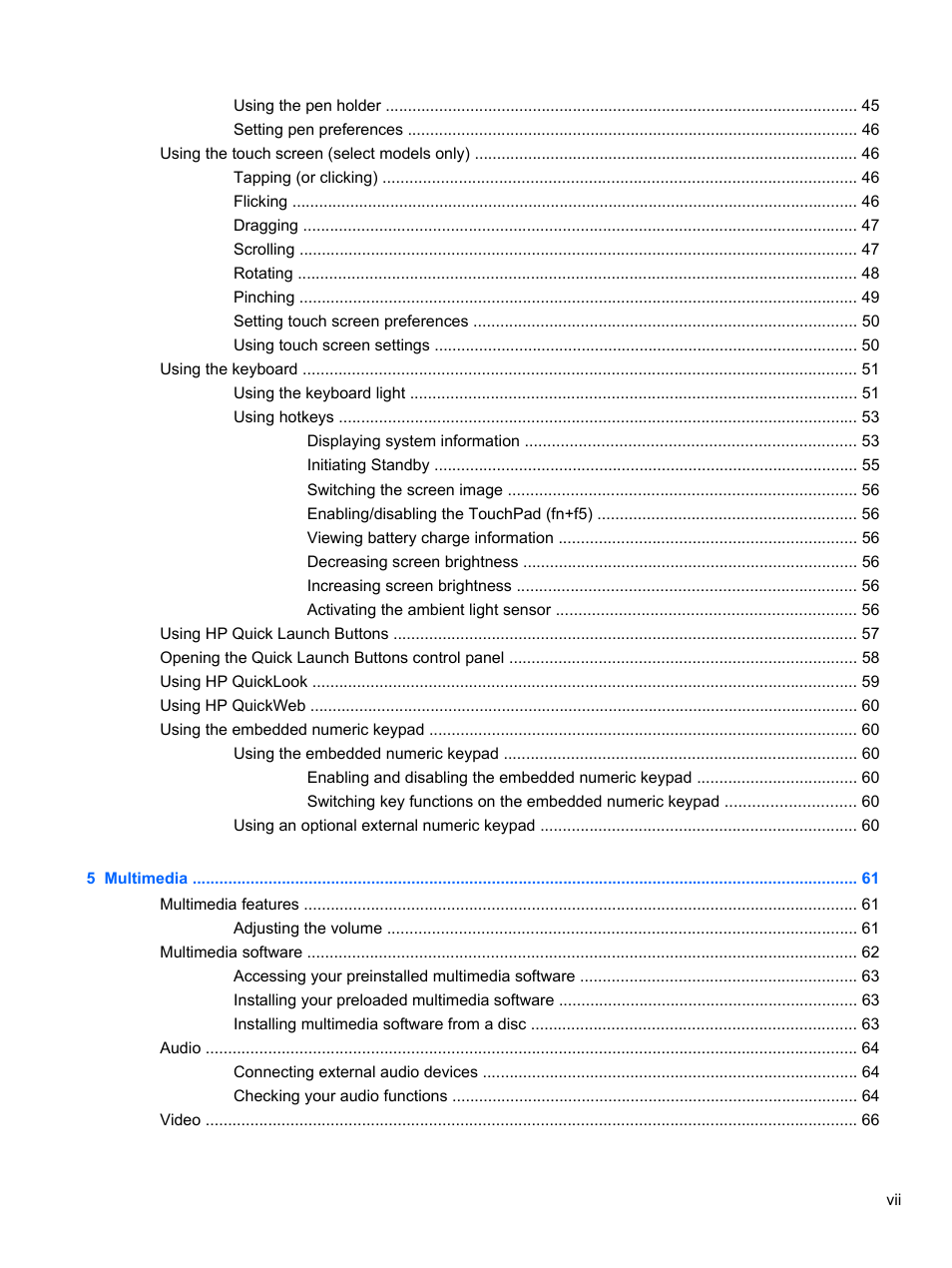 HP EliteBook 2740p Tablet-PC User Manual | Page 7 / 179