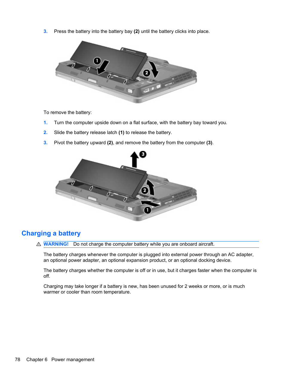 Charging a battery | HP EliteBook 2740p Tablet-PC User Manual | Page 90 / 179