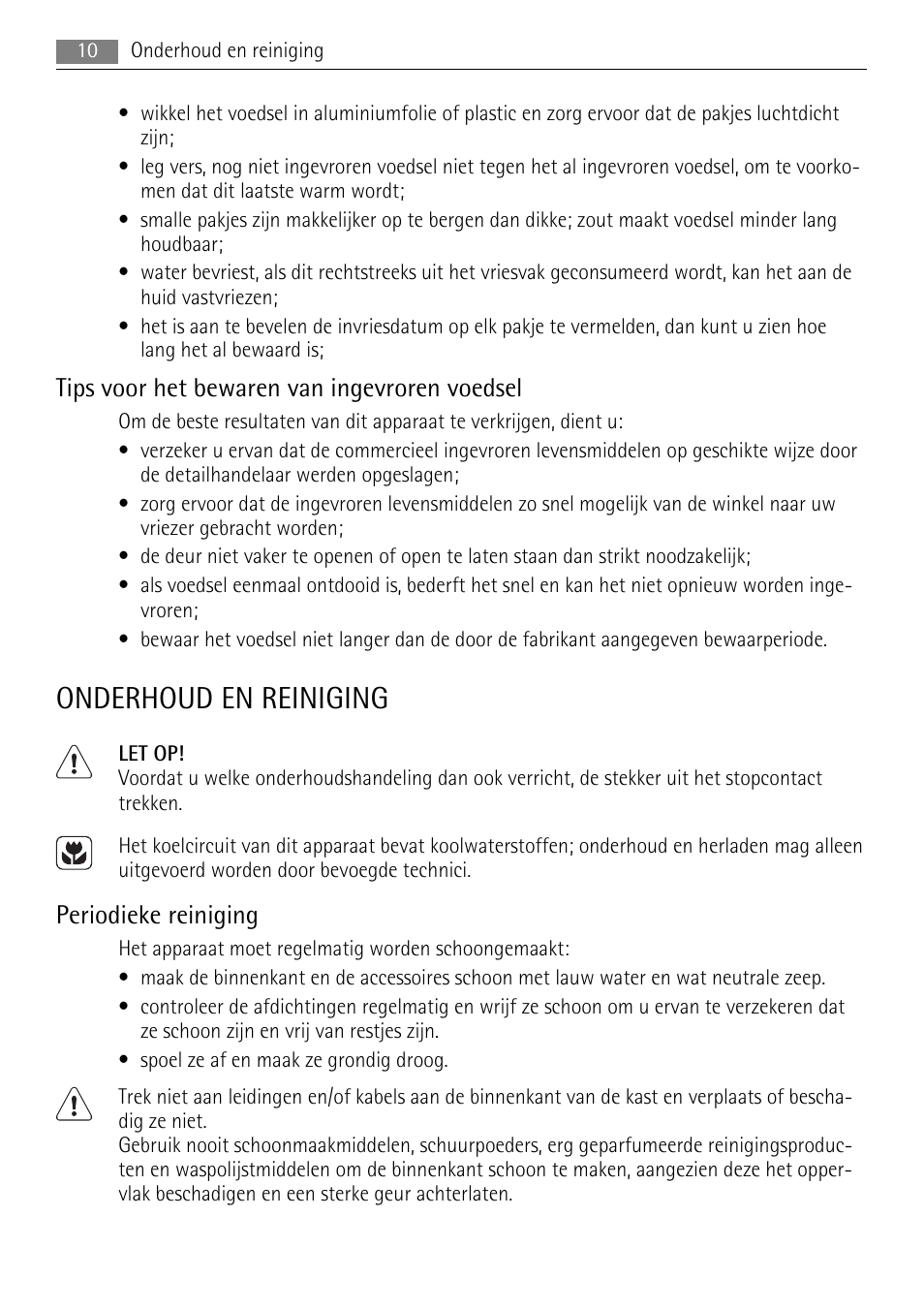 Onderhoud en reiniging, Tips voor het bewaren van ingevroren voedsel, Periodieke reiniging | AEG A42200GSW0 User Manual | Page 10 / 68