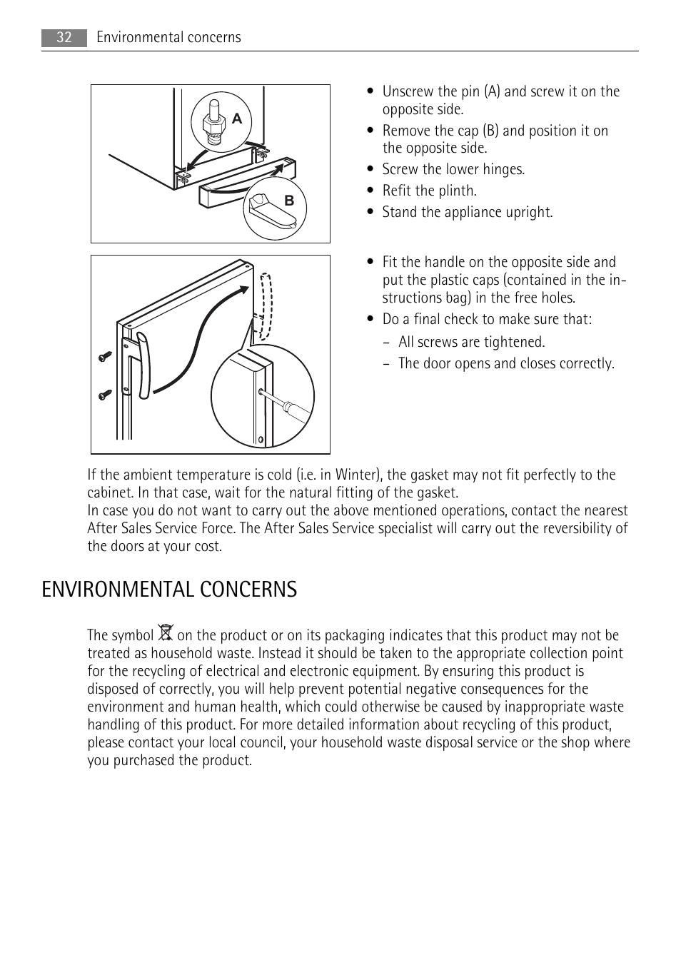 Environmental concerns | AEG A42200GSW0 User Manual | Page 32 / 68