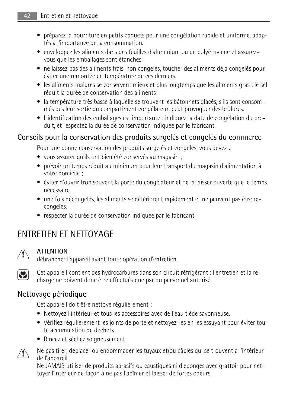 Entretien et nettoyage, Nettoyage périodique | AEG A42200GSW0 User Manual | Page 42 / 68
