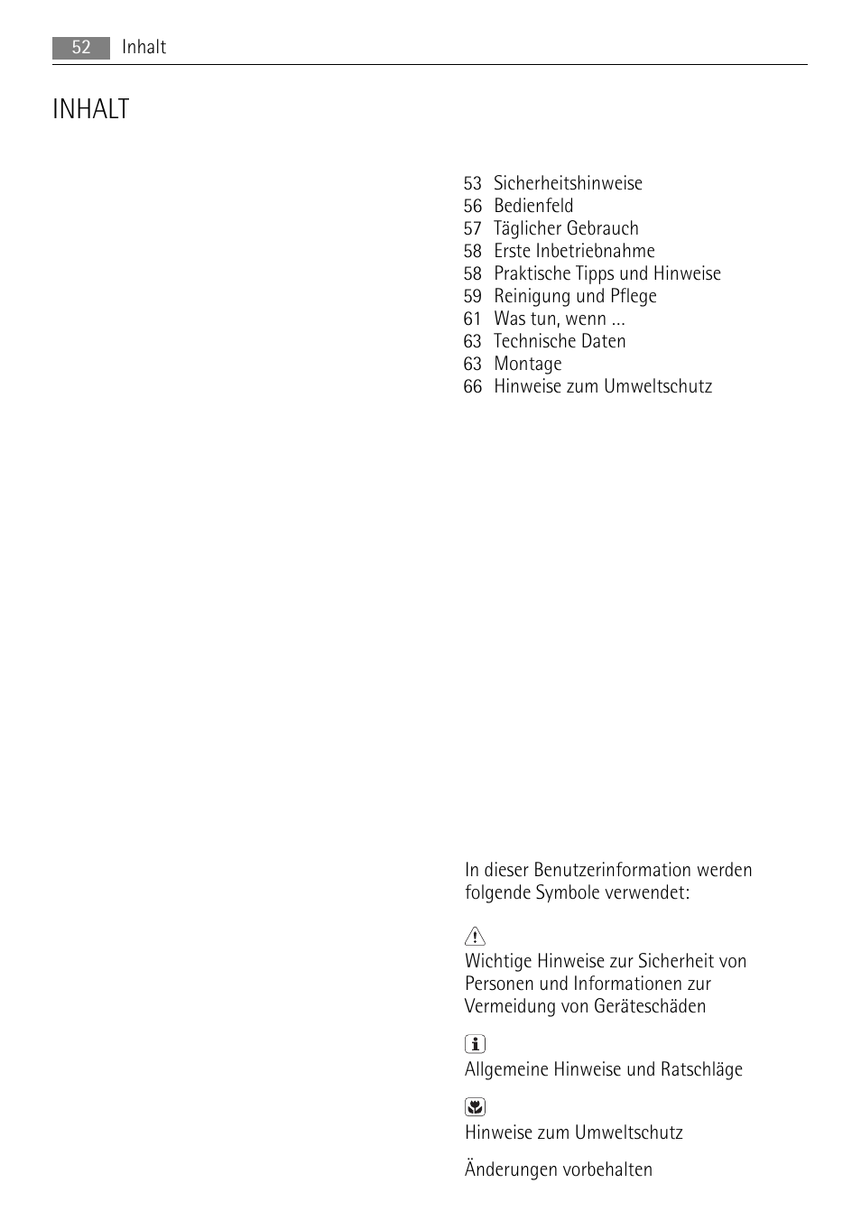 Inhalt | AEG A42200GSW0 User Manual | Page 52 / 68