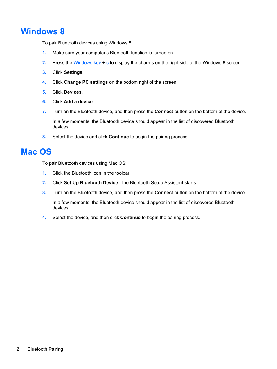 Windows 8, Mac os | HP Slim Bluetooth Mouse User Manual | Page 6 / 6