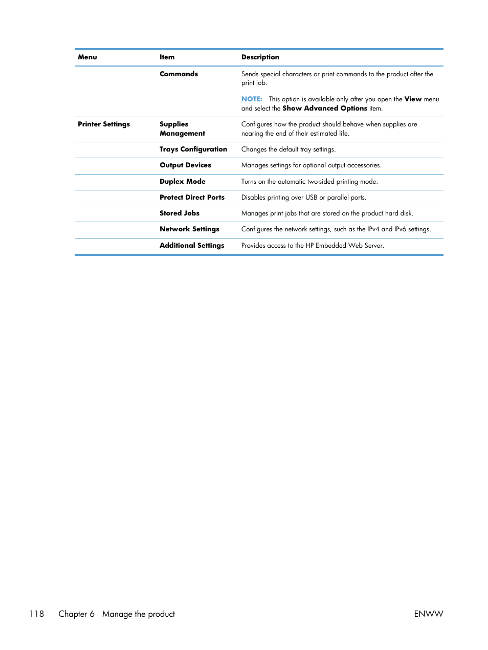 118 chapter 6 manage the product enww | HP LaserJet Enterprise 700 Printer M712 series User Manual | Page 128 / 186