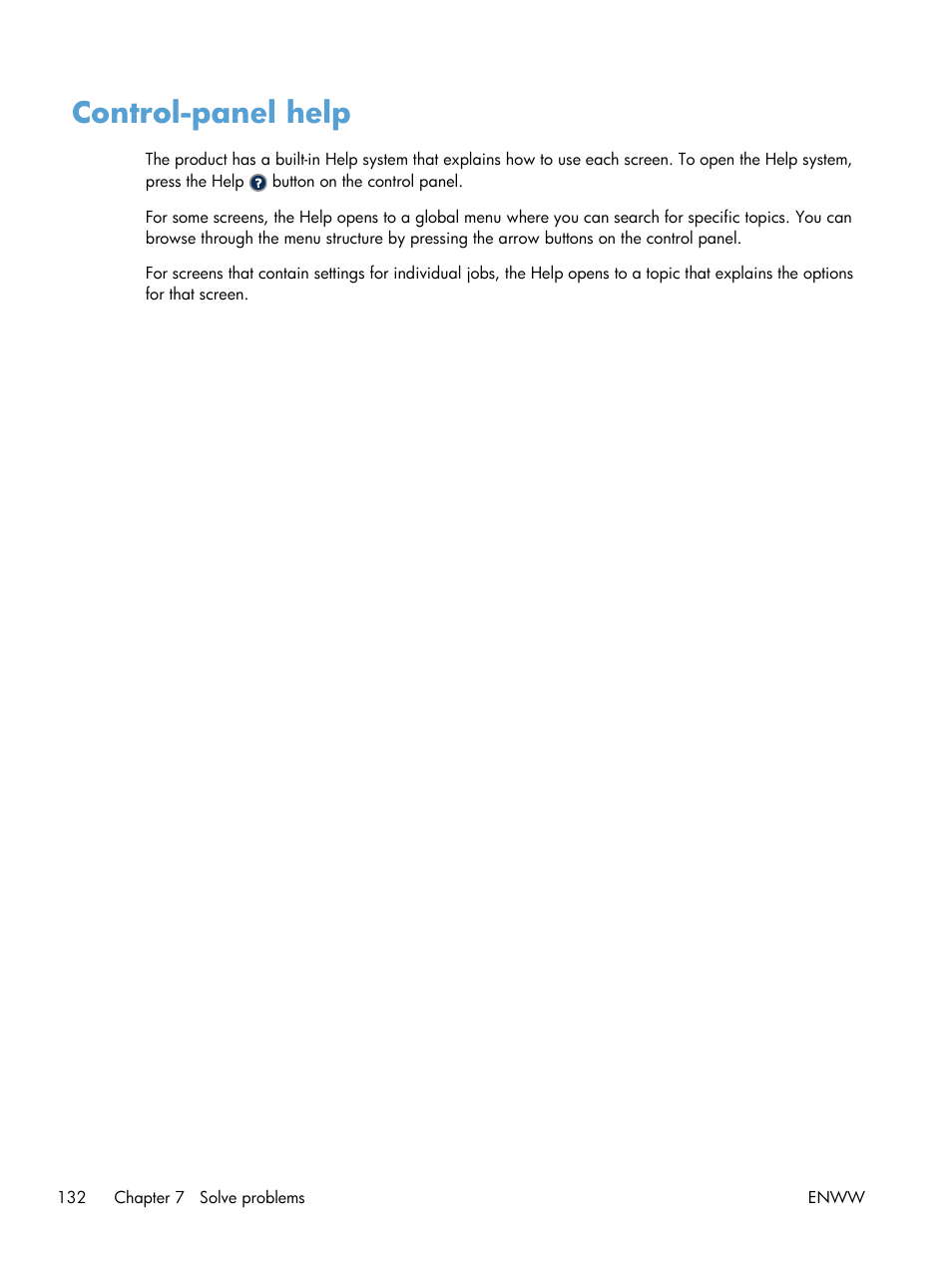 Control-panel help | HP LaserJet Enterprise 700 Printer M712 series User Manual | Page 142 / 186