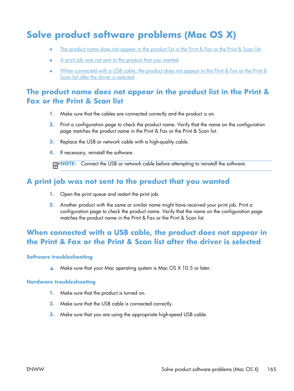 Solve product software problems (mac os x) | HP LaserJet Enterprise 700 Printer M712 series User Manual | Page 175 / 186