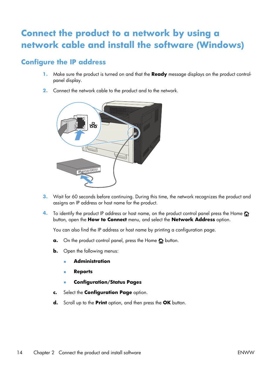 Configure the ip address | HP LaserJet Enterprise 700 Printer M712 series User Manual | Page 24 / 186