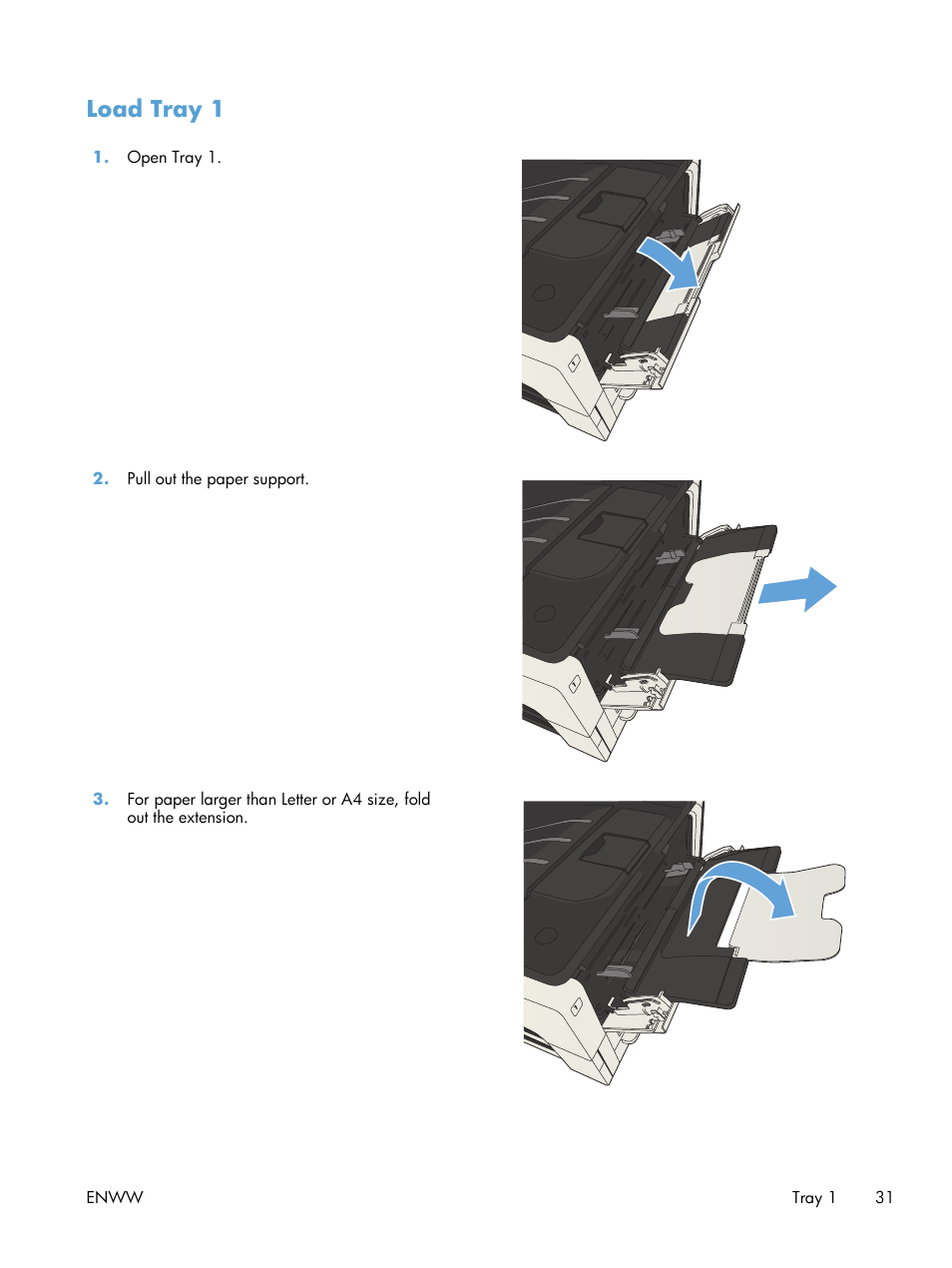 Load tray 1 | HP LaserJet Enterprise 700 Printer M712 series User Manual | Page 41 / 186