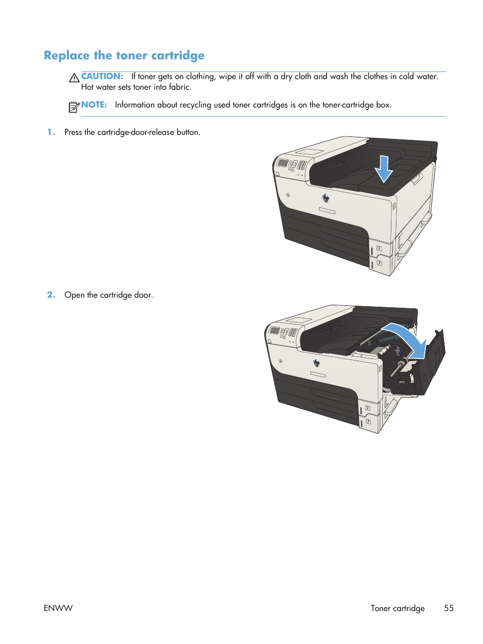 Replace the toner cartridge | HP LaserJet Enterprise 700 Printer M712 series User Manual | Page 65 / 186