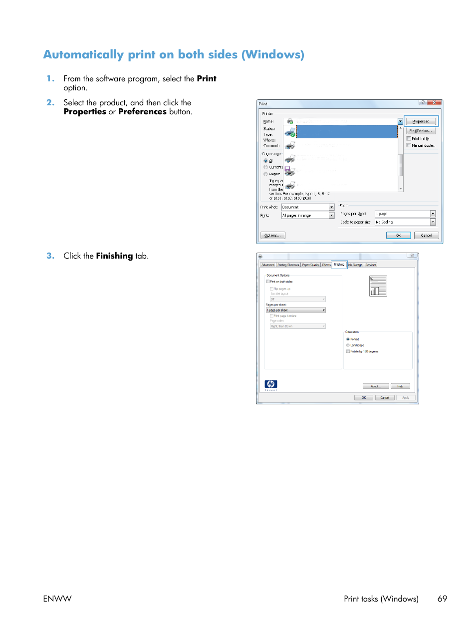 Automatically print on both sides (windows) | HP LaserJet Enterprise 700 Printer M712 series User Manual | Page 79 / 186