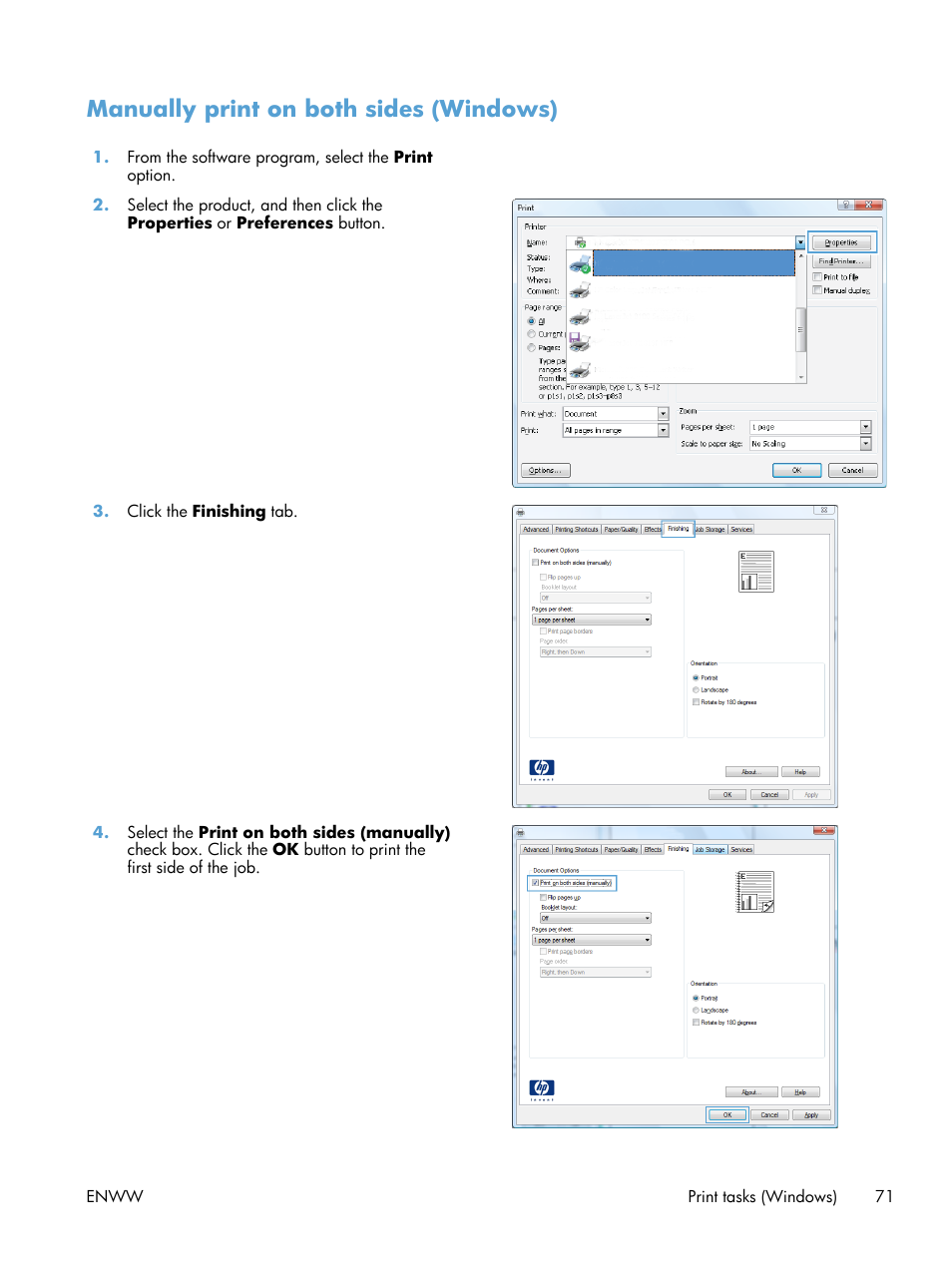 Manually print on both sides (windows) | HP LaserJet Enterprise 700 Printer M712 series User Manual | Page 81 / 186