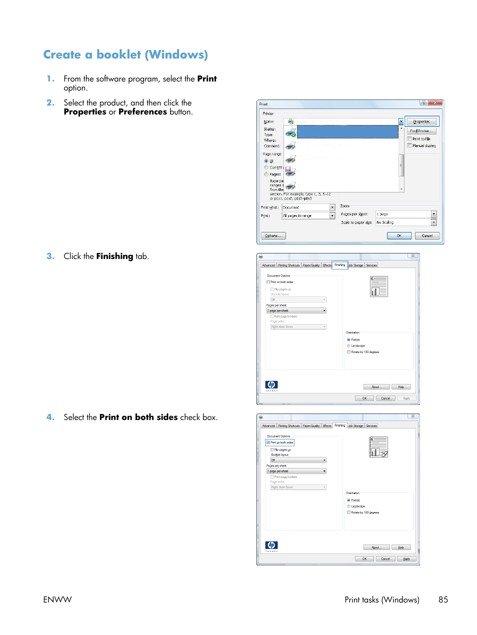 Create a booklet (windows) | HP LaserJet Enterprise 700 Printer M712 series User Manual | Page 95 / 186